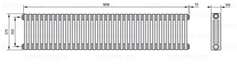 Схема (чертеж) Радиатор Zehnder Charleston 3057/36 №1270 Technoline TL